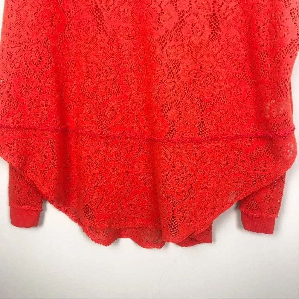 FREE PEOPLE | Not Cold Eyelet Oversized Orange Red Sweater Women’s Size Small